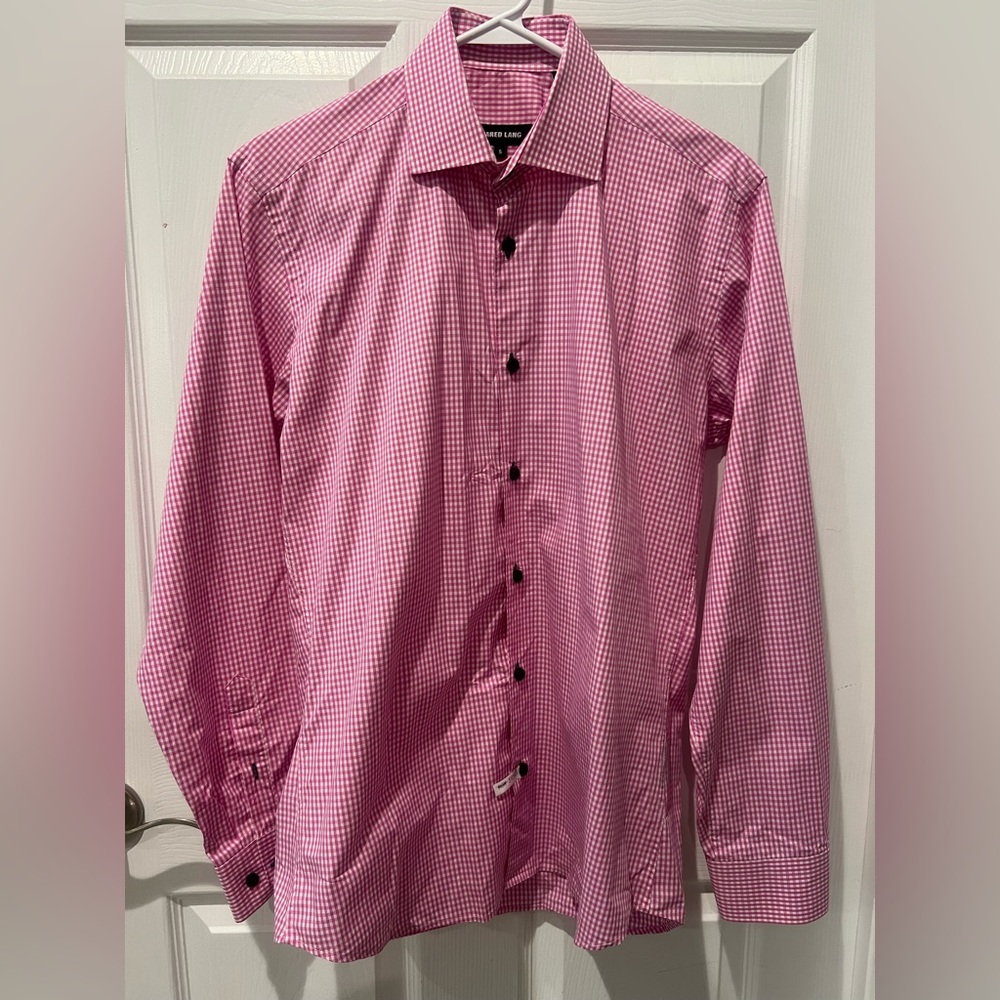 Jared Lang Shirt Men's Size S Pink Long Sleeve Cotton Button Up Checker Board